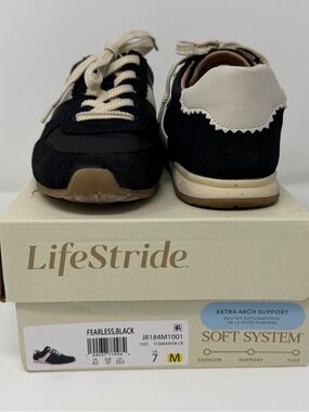 LifeStride Black and Cream Sneaker with Cushioned Arch Support Insole